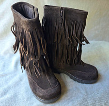 Roper Girls Brown Fringe Mid-Calf Zip Boots Leather Upper US 10 EU 28 UK 9