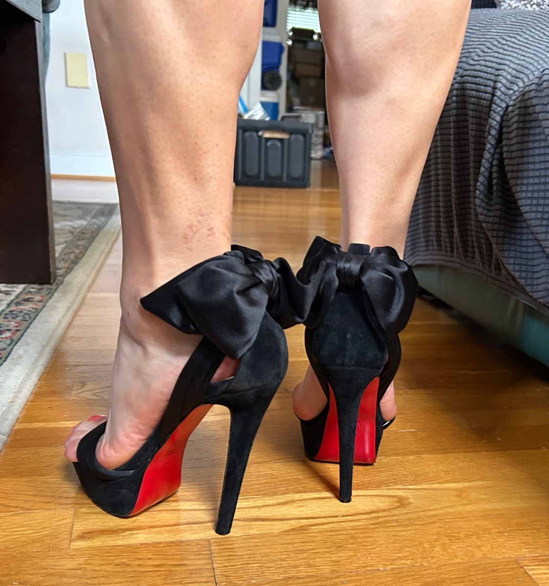 CHRISTIAN LOUBOUTIN Black Vampanodo Satin Suede Bow Sandals