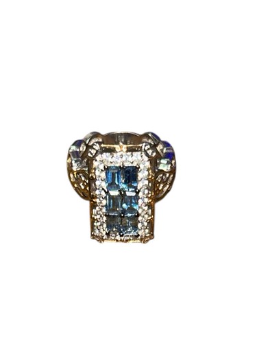Size 6 1/2 Gold Plated Silver Palladium Tanzanite Aquamarine Ring - Picture 2 of 4