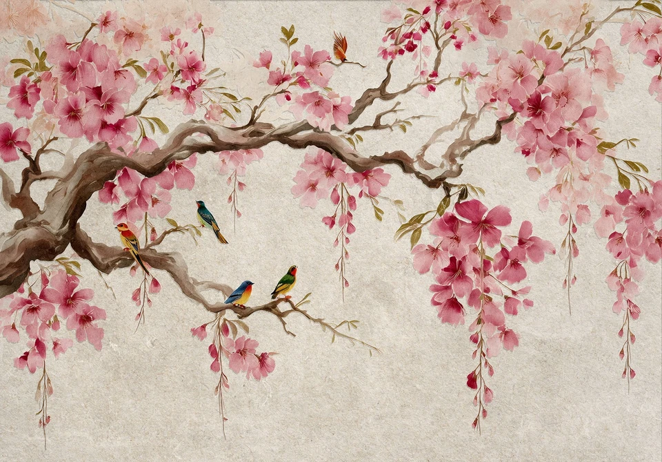 Papier Peint Intissé Panoramique Arbre Fleurs Roses XXL Chambre et Salon 21 - Photo 2/4