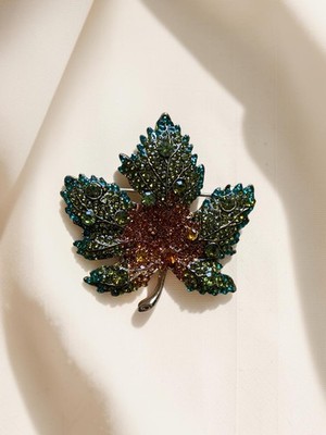 Brosche Brosche Ahornblatt Strass Mehrfarbig Vintage Jewelry