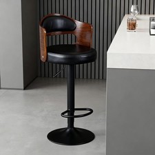 1pcs Bar Stool Kitchen Swivel Chair Wooden Leather Gas Lift Black Bar Chair
