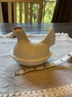 Vintage SMALL White Milk Glass Hen with Red Comb and Eyes Read About Info