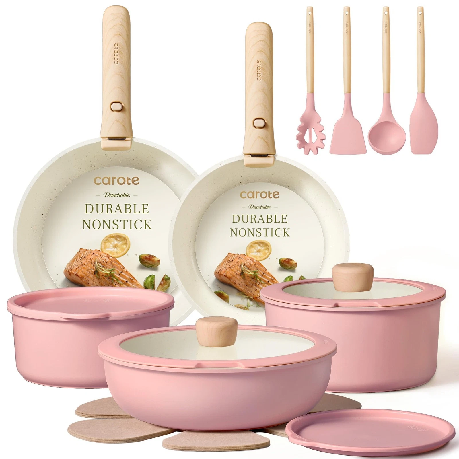 Pots and Pans Set, Nonstick Cookware Set Detachable Handle, 19pcs Induction K...