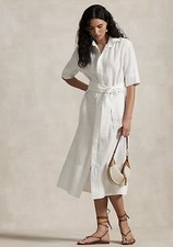 298 NWT Polo Ralph Lauren White Belted Linen Shirt Dress Size 2