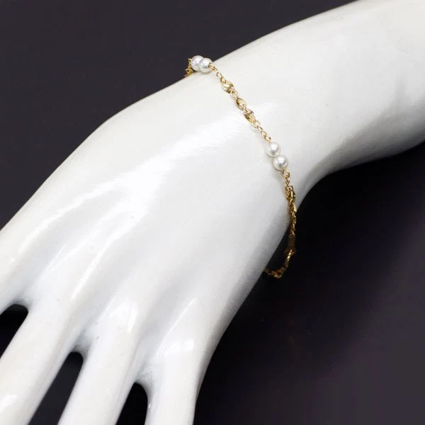 K18YG Akoya Baby Pearl Bracelet Approximately 4.0mm in diameter Station - Auth S - Image 3 of 3
