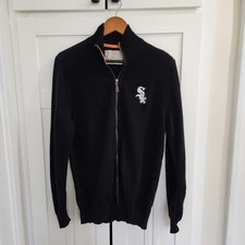 Chicago White Sox Sweater Mens Small Black Baseball Full Zip Knit Jacket Salute