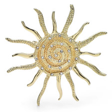 Vintage Style Sun Brooch Rhinestone Gold Tone Sunflower Pin Summer Jewelry Gift