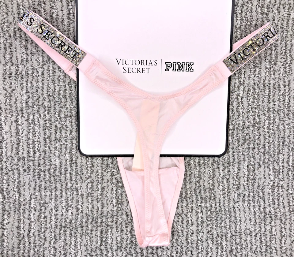 Victoria's Secret Tanga Panty Muy Sexy Nuevo con Etiquetas XL Rosa Spellout Brillo Correa Foto 2 de 4
