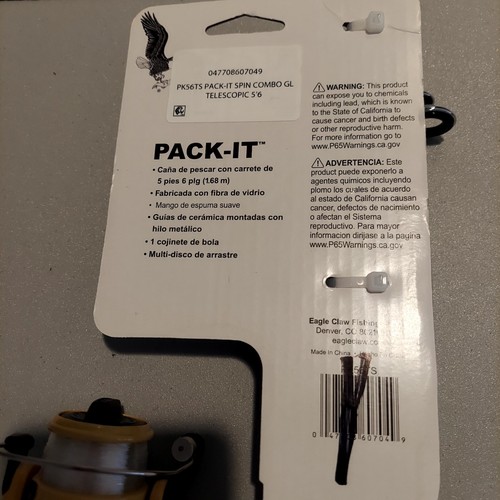 Eagle Claw Pack It Fishing Rod Spinning Reel 5' 6" Telescoping w Sinkers & Hooks - Picture 5 of 12