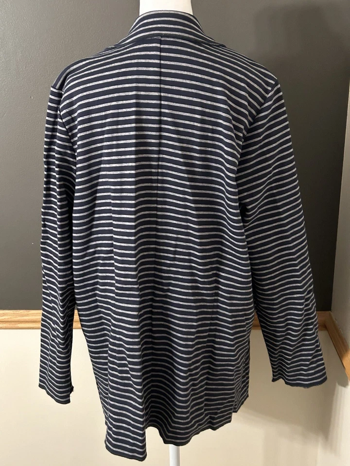 Chaqueta Blazer J. Jill Azul Marino y Gris Rayas 3 Botones Informal Bolsillos Elastizados XL Foto 4 de 4