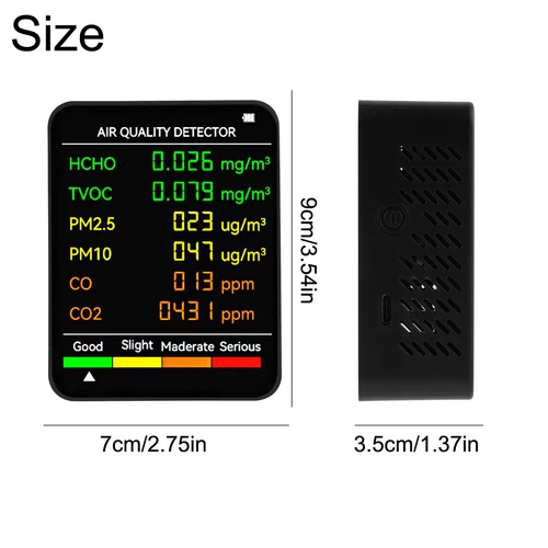 6 IN 1 Air Quality Monitor PM2.5 PM10 HCHO TVOC CO2 Tester Formaldehyde Monitor - Picture 8 of 13