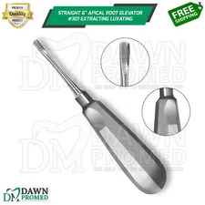 Straight 6" Apical Root Elevator #301 Extracting Luxating Dental Instrument