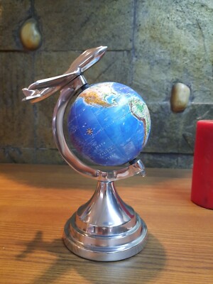 Metall Vintage Silber Himmelblau Flugzeug Globe Schule Politisch Heim Dekor Welt