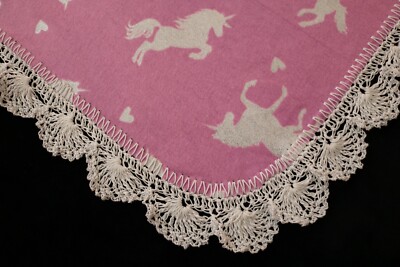 Receiving Blanket Hand Crochet Edge New Baby Shower Gift Girl's UNICORN SPARKLE!