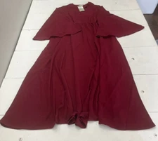 Aab Maroon Waist Pleat Abaya Plum Long Sleeve V-Neck Maxi Dress Women's Size L