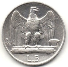 ITALIA 1927- 67.1 - Vittorio Emanuele III- SPL  5 Lire* aquilotto argento #S#WEU