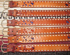 Vintage Western C M Buckstitch Inlay Leather Belts 6 pc Size 22 NEW