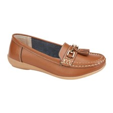 Jo & Joe Ladies Leather Nautical Loafers Wide Fitting Slip on Shoes sizes UK 4-8