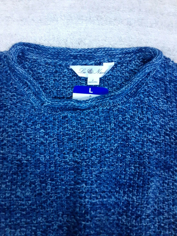 Suéter de punto de manga larga para mujer Leo & Nicole, azul jaspeado, mediano Foto 2 de 4
