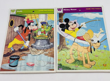 Vintage Disney Goofy Mickey Mouse Pluto Whitman Frame Tray Puzzles Set of 2