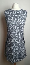 IZABEL Ladies UK 12 Grey Paisley Sleeveless Crew Neck Fitted Dress 