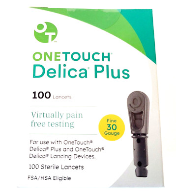 100 Count Box of OneTouch Delica Plus 30 Gauge Sterile Lancets Free Ship NEW
