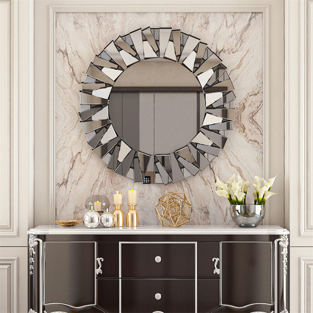 Large Round Mirror Silver Circle Wall Mirror for Bathroom Vanity