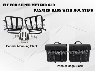 Für Royal Enfield Super Meteor 650 Canvas-Gepäcktaschen mit Halterung, Schwarz