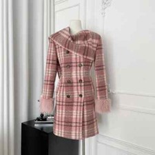 Cappotto Donna Giacca Corto Rosa Lungo Elegante Slim Fit 33052
