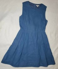 GAP Fit & Flare Womens Dress Cornflower Blue Linen Size 2 Sleeveless Pockets Zip