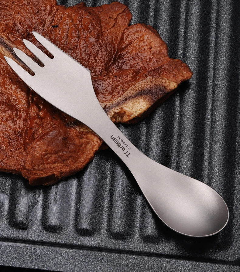 Pure Titanium Fork Spoon Knife 3 in 1 Spork Camping Backpacking Tableware Gift - Image 3 of 4