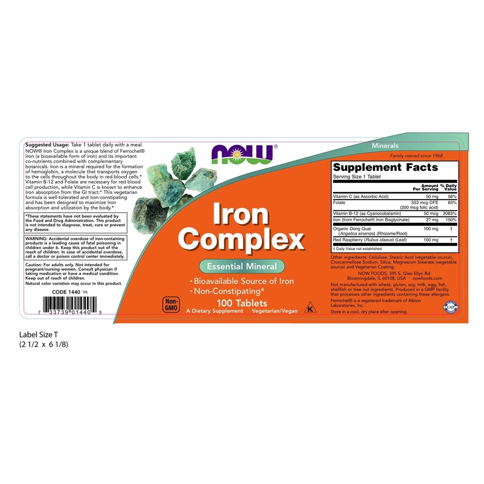 Ferrochel Iron Bisglycinate Amino Acid Chelate + Vitamin B12 & C 100