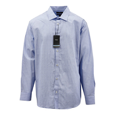 M&S Collection Hemd Regular Fit Bügelfrei Reine Baumwolle Karo UVP 40,00