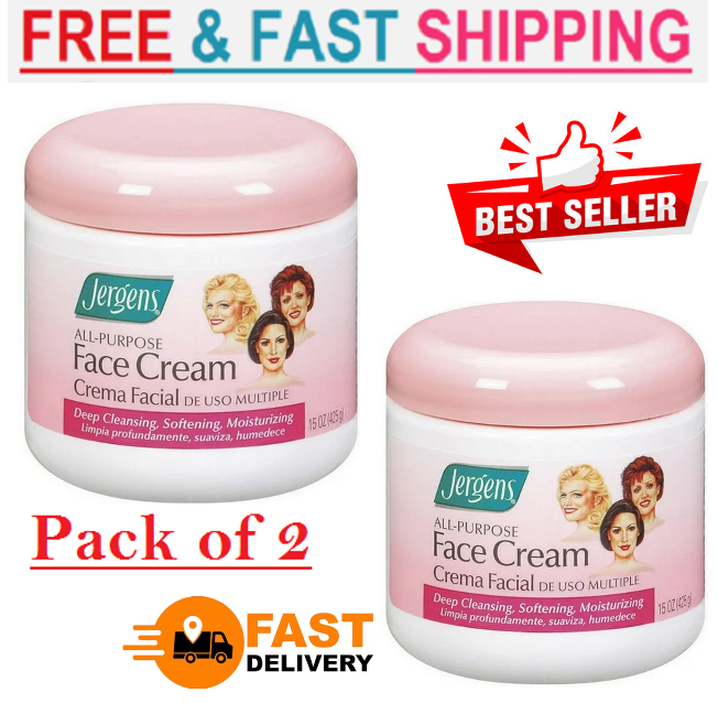 (Pack of 2) Jergens All Purpose Face Cream Moisturizer Lotion, 15 fl oz