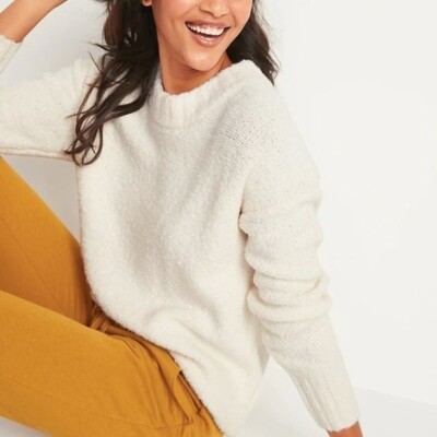 Old Navy Sweater Womens Size XXL Ivory Oversized Bouclé Crew-Neck