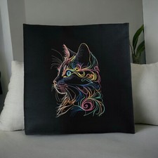 Colorful Cat Luxury Embroidery Outdoor and indoor Throw Pillow Case Made In USA