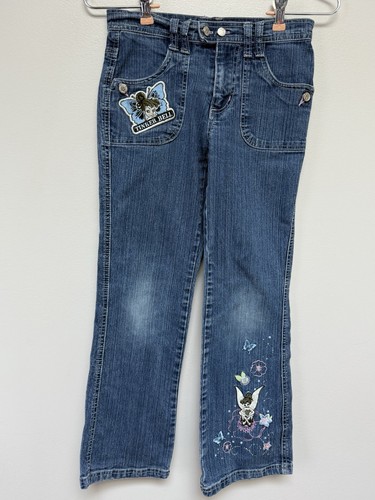 Disney Kids Girls Tinkerbell Y2K Embroidered Flare Jeans Size 10 - Picture 2 of 10