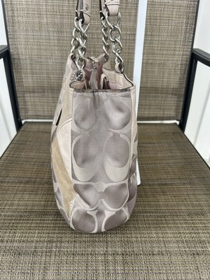Coach Inlaid Taupe Patchwork Multicolor Silver Pink Leather Tote 