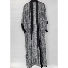 Vintage Cacique Lingerie Kimono Robe L/XL Womens Gray Black Sheer Paisley Long