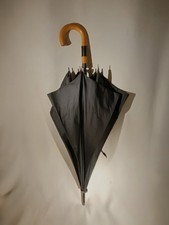 Black Umbrella with Wooden Handle and Leather Strap Rain Cover