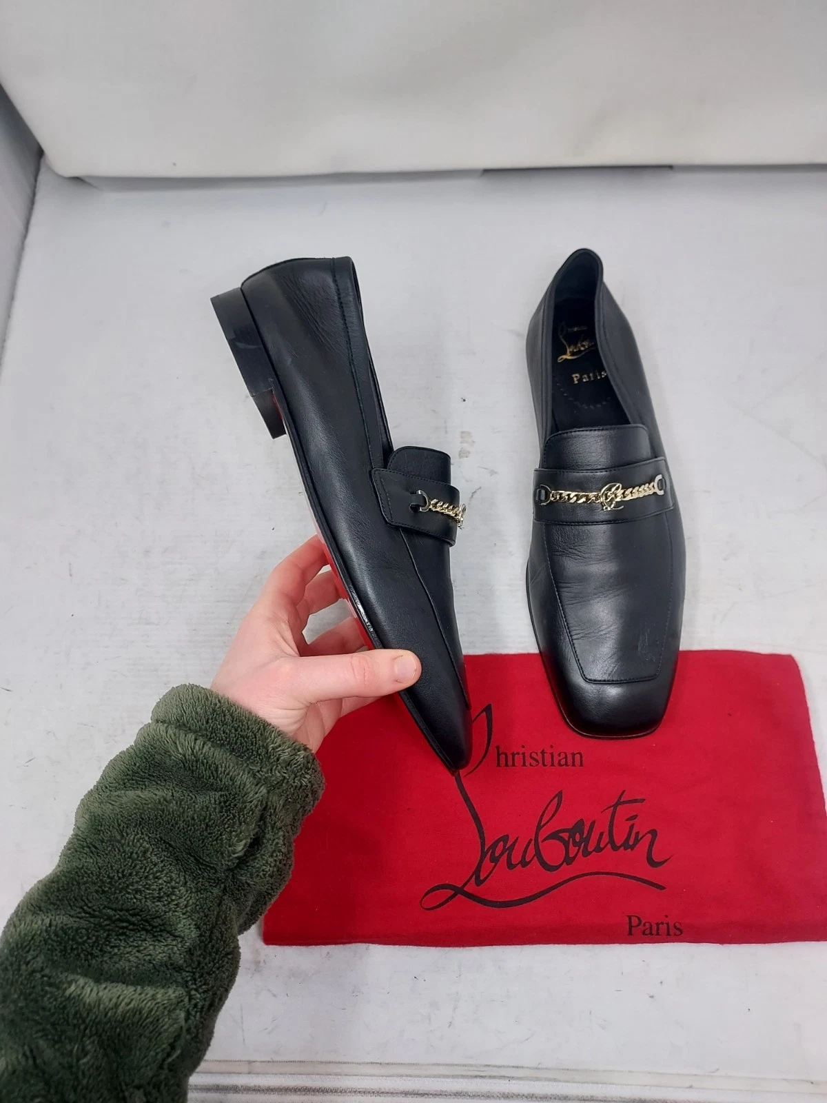 Christian Louboutin — Christian Louboutin EU 40.5 US 10.5 NEW WOMENS Black MJ Moc Chain Leather Shoe