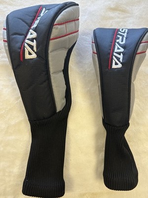 2 Strata Golf Driver & 3 Head Cover Golf Club Covers Black White Red