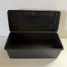 Vintage ALPHA CD Black STORAGE CASE Holds 24 CDs Plastic Box w/Lid Made In USA