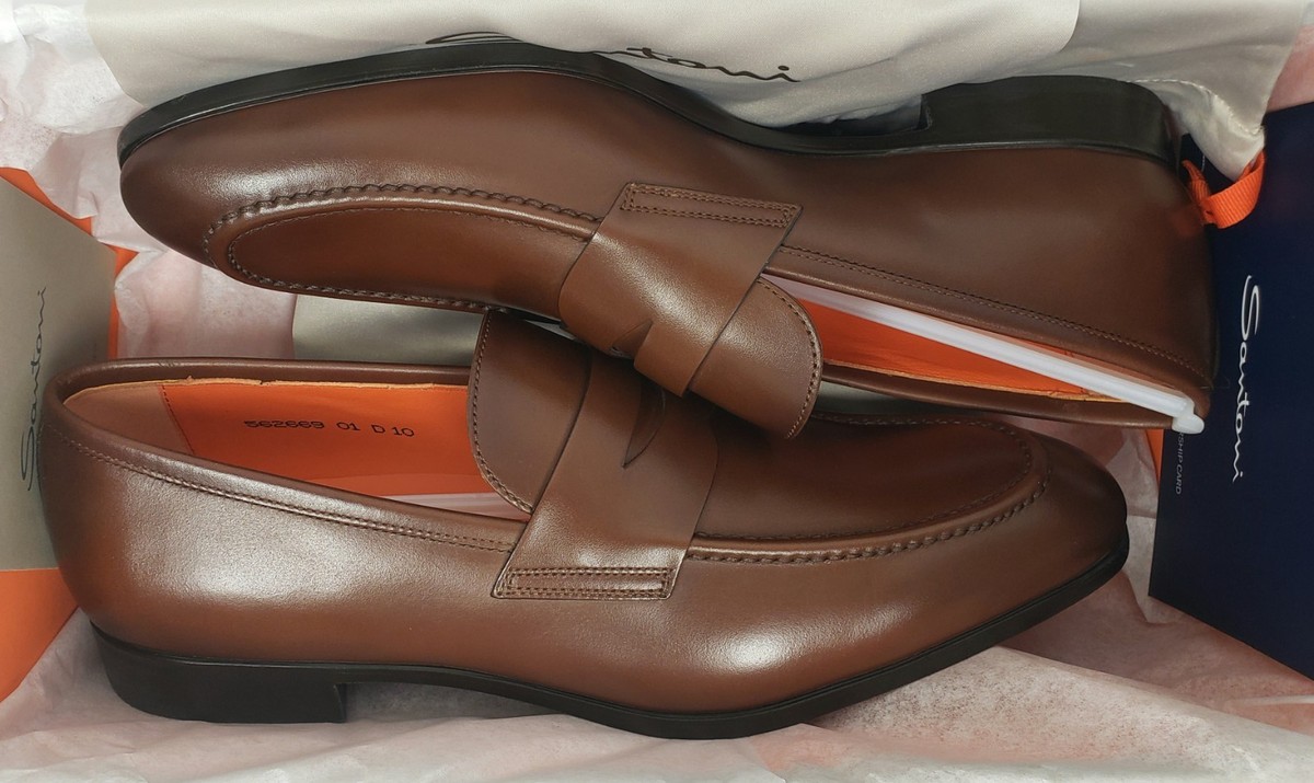 Santoni Gavin Men\'s Leather Penny Loafers Slip-On Shoes Brown Size 10 D - Italy Santoni Men main image 4