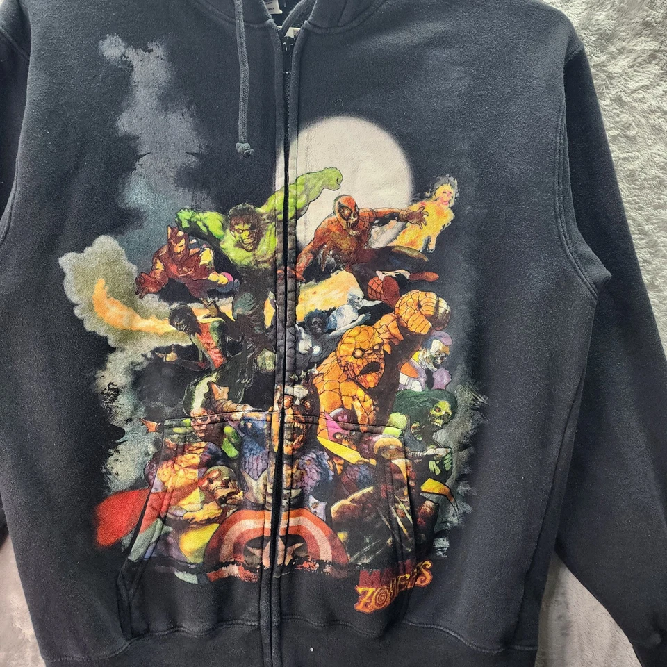 Marvel Zombies Hoodie Men’s 2X Black Full Zip Mad Engine Graphic Hulk Spider-Man - Image 3 of 4