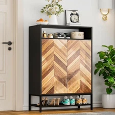 8-Tier Shoe Cabinet with Doors Entryway Hallway Shoe Storage Organizer Black New