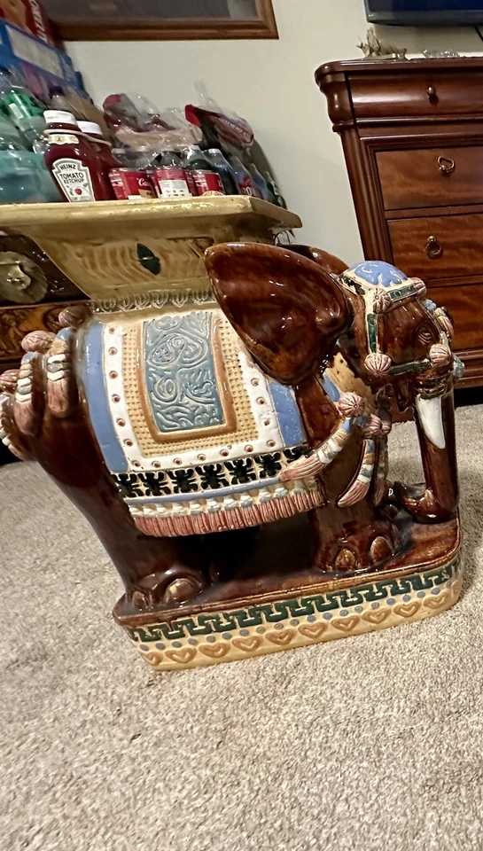 PAR de soportes de cerámica para plantas de elefante esmaltados a mano multicolor Foto 4 de 4