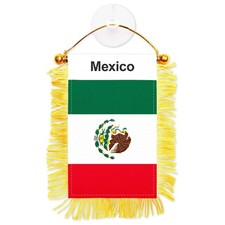 G128 Mexico Mexican Fringy Flag Hanging Double Sided Flag with Suction Cup