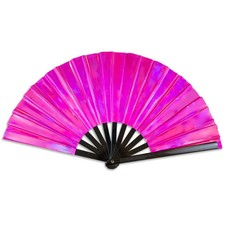 Metallic Magenta XL Hand Fan Rave Party Line Dance Clap Folding Fan